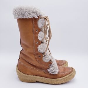 Vintage Cabela's Mid-Calf Shearling Lined Brown Leather Chunky Heel Boots Size 7